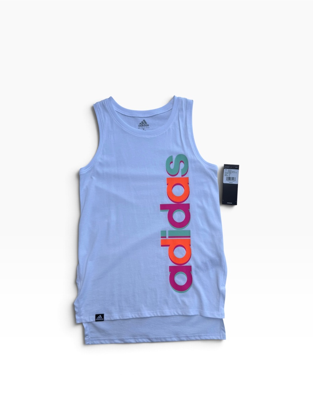 adidas White Tank with Vertical Multicolor Logo